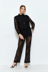 High Waist Sheer Lace Wide-Leg Pants