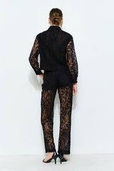 High Waist Sheer Lace Wide-Leg Pants
