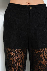 High Waist Sheer Lace Wide-Leg Pants