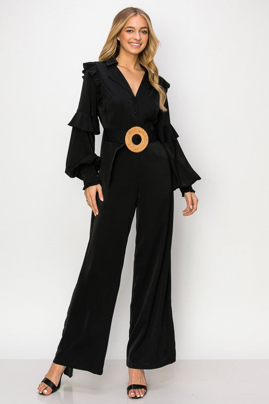 Long Sleeve Belted Jumpsuit
