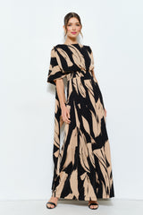 Abstract Draped Scarf-Neck Wide Leg Jumpsuit