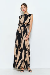 Abstract Draped Scarf-Neck Wide Leg Jumpsuit
