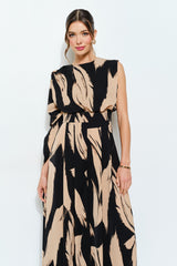 Abstract Draped Scarf-Neck Wide Leg Jumpsuit