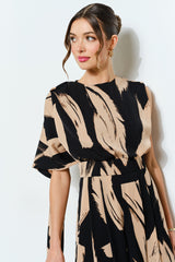 Abstract Draped Scarf-Neck Wide Leg Jumpsuit