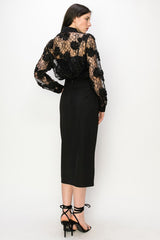 Rhinestone Belt Midi Skirt (Black, White)