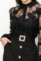 Rhinestone Belt Midi Skirt (Black, White)