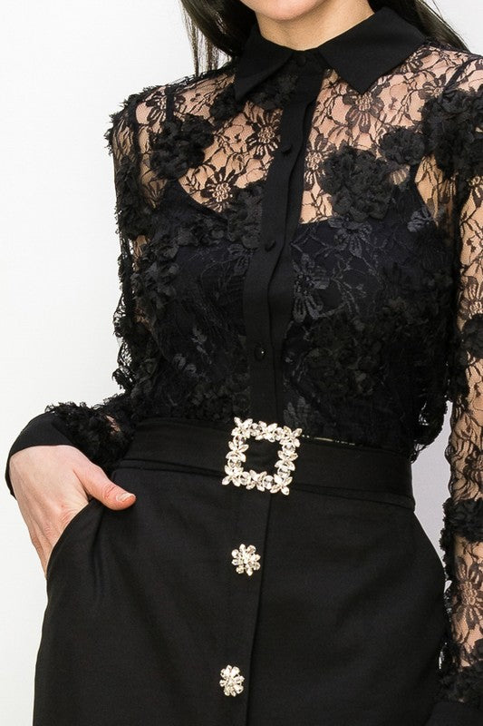 Rhinestone Belt Midi Skirt (Black, White)