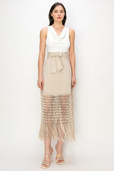 Fringe Hem Midi Skirt