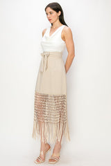Fringe Hem Midi Skirt