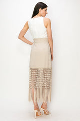 Fringe Hem Midi Skirt