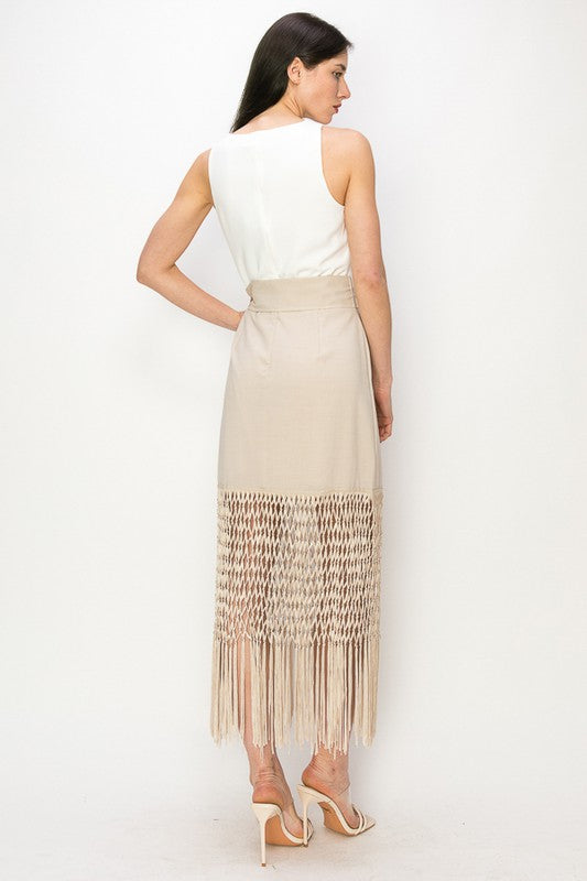 Fringe Hem Midi Skirt