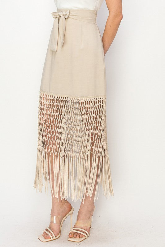 Fringe Hem Midi Skirt
