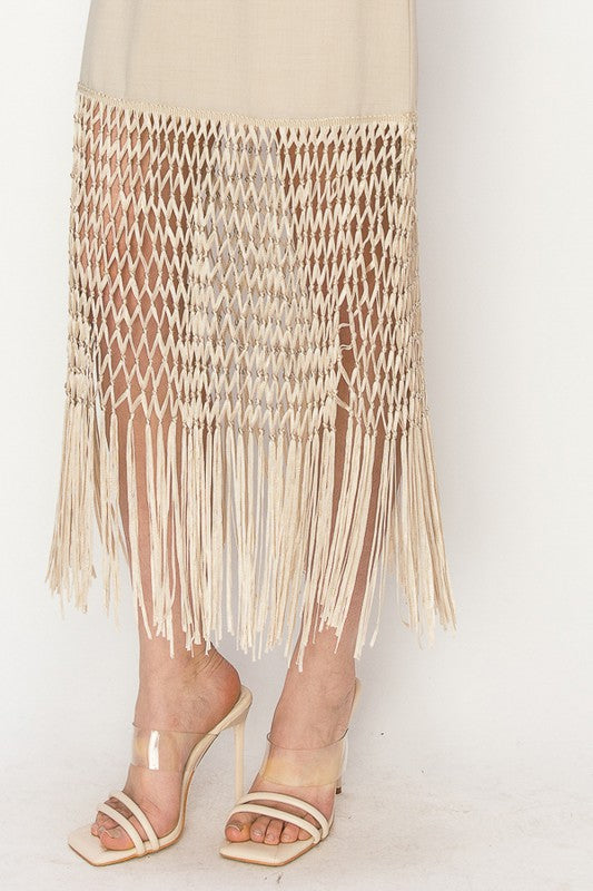 Fringe Hem Midi Skirt
