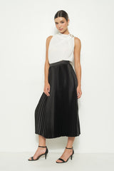 High Waist Satin Pleated Skirt