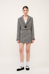 Monochrome Bouclé Textured High-Waist Mini Skirt