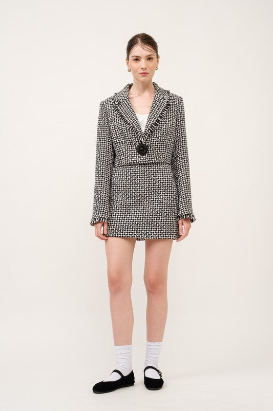 Monochrome Bouclé Textured High-Waist Mini Skirt