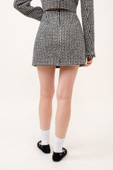 Monochrome Bouclé Textured High-Waist Mini Skirt