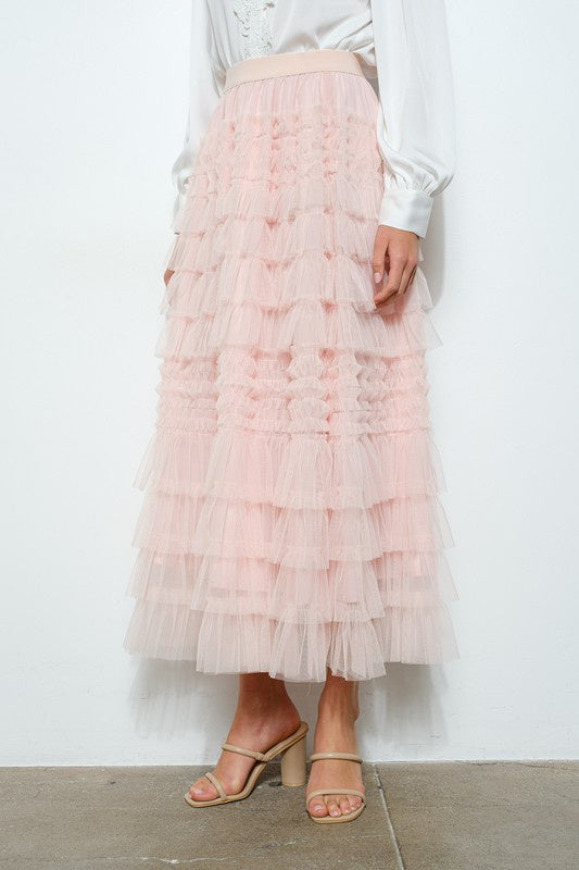 Pink Tulle Midi Skirt