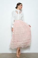 Pink Tulle Midi Skirt