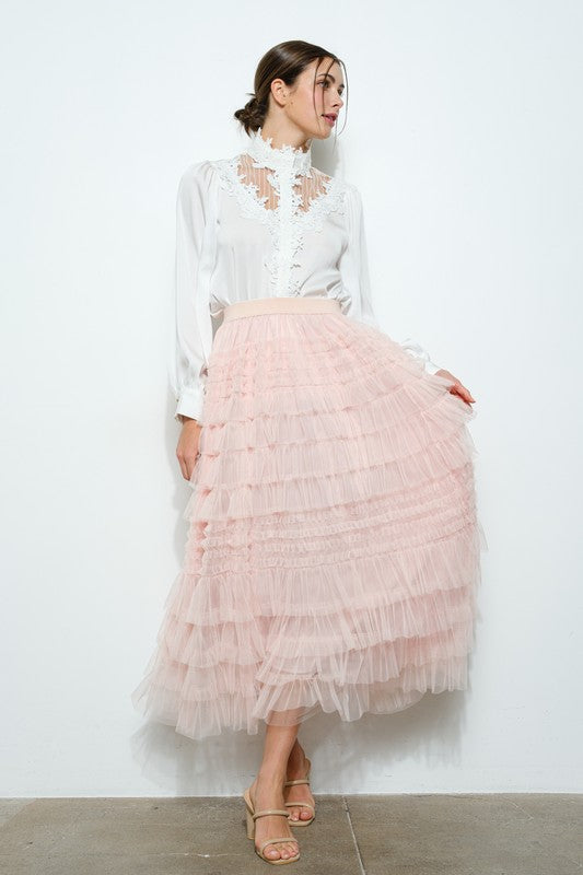 Pink Tulle Midi Skirt