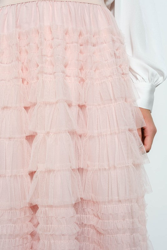 Pink Tulle Midi Skirt
