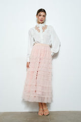 Pink Tulle Midi Skirt