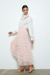 Pink Tulle Midi Skirt