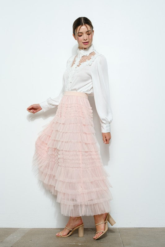 Pink Tulle Midi Skirt