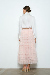 Pink Tulle Midi Skirt
