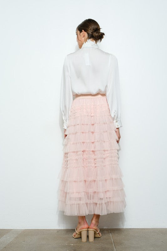Pink Tulle Midi Skirt
