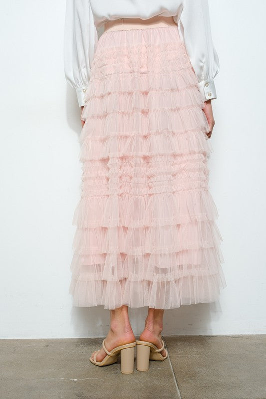 Pink Tulle Midi Skirt