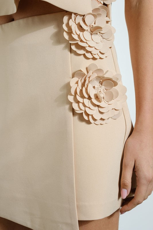 Floral Appliqué Wrap Mini Skirt