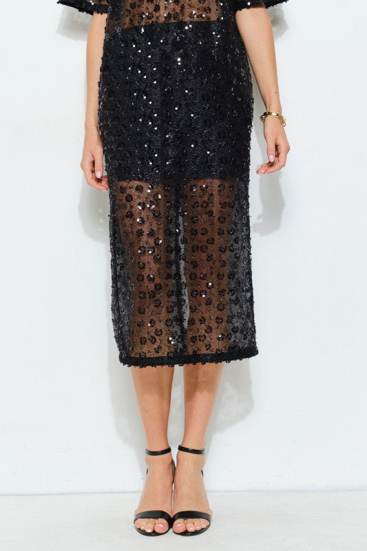 Sequin Sheer Midi Skirt (2 Color Ways)