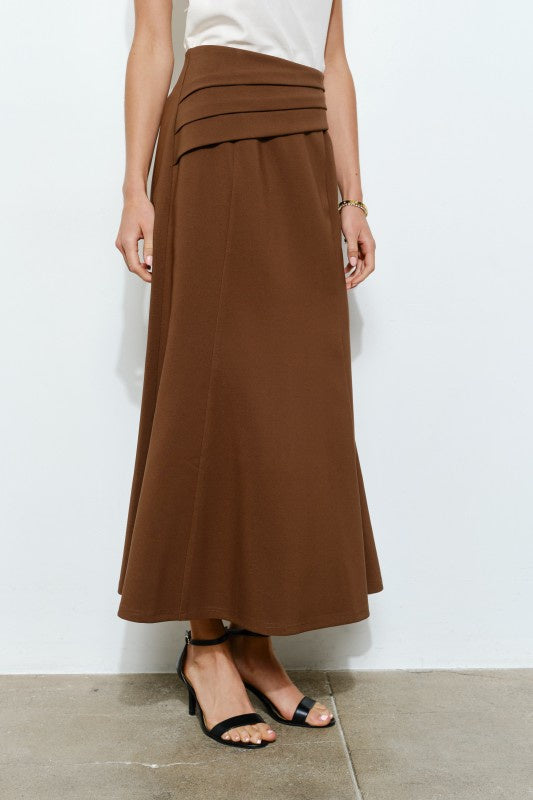 Pleated Waistband Midi Skirt (2 Color Ways)
