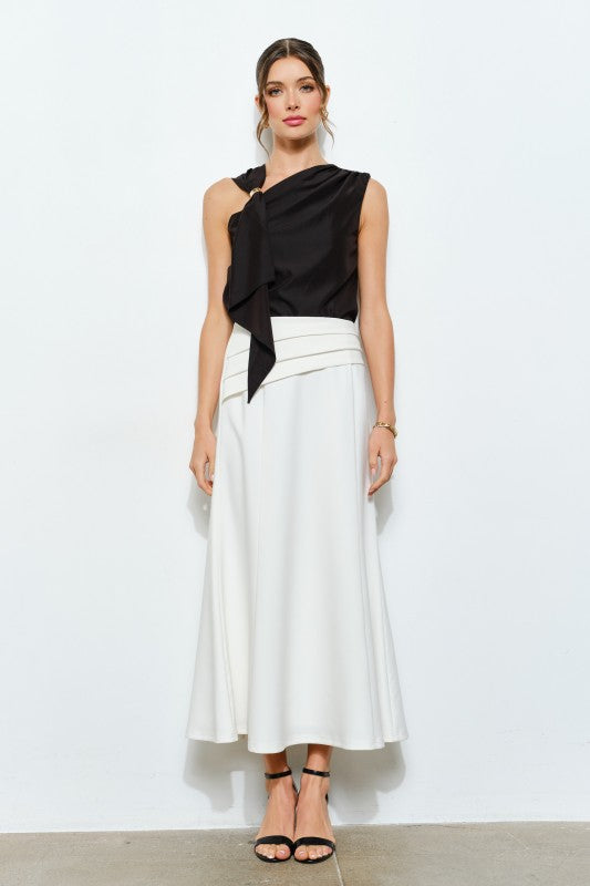 Pleated Waistband Midi Skirt (2 Color Ways)