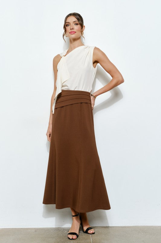 Pleated Waistband Midi Skirt (2 Color Ways)