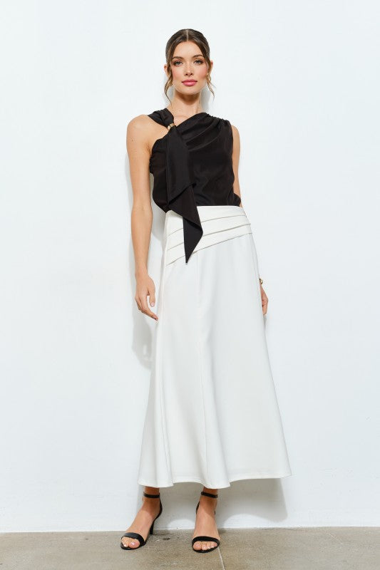 Pleated Waistband Midi Skirt (2 Color Ways)