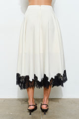 Lace Trim Contrast Midi Skirt