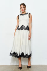 Lace Trim Contrast Midi Skirt