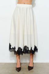 Lace Trim Contrast Midi Skirt