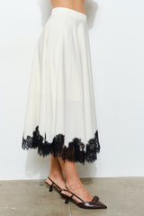 Lace Trim Contrast Midi Skirt