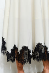 Lace Trim Contrast Midi Skirt