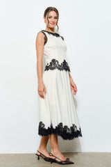 Lace Trim Contrast Midi Skirt