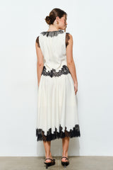 Lace Trim Contrast Midi Skirt