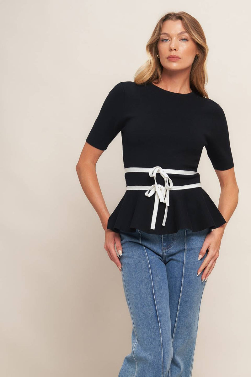 Solid Black Sweater-Knit Top