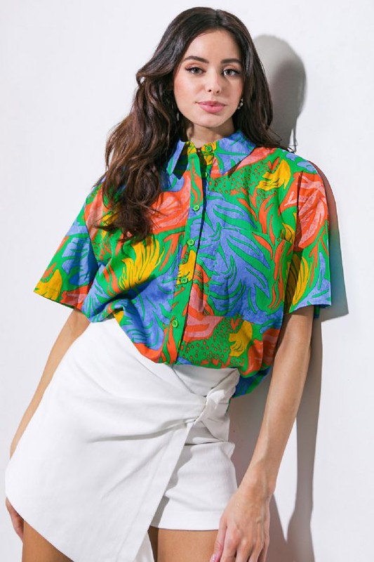 Collared Printed Woven Top