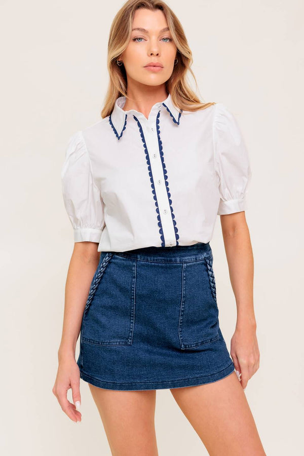White Scalloped Cotton Blouse