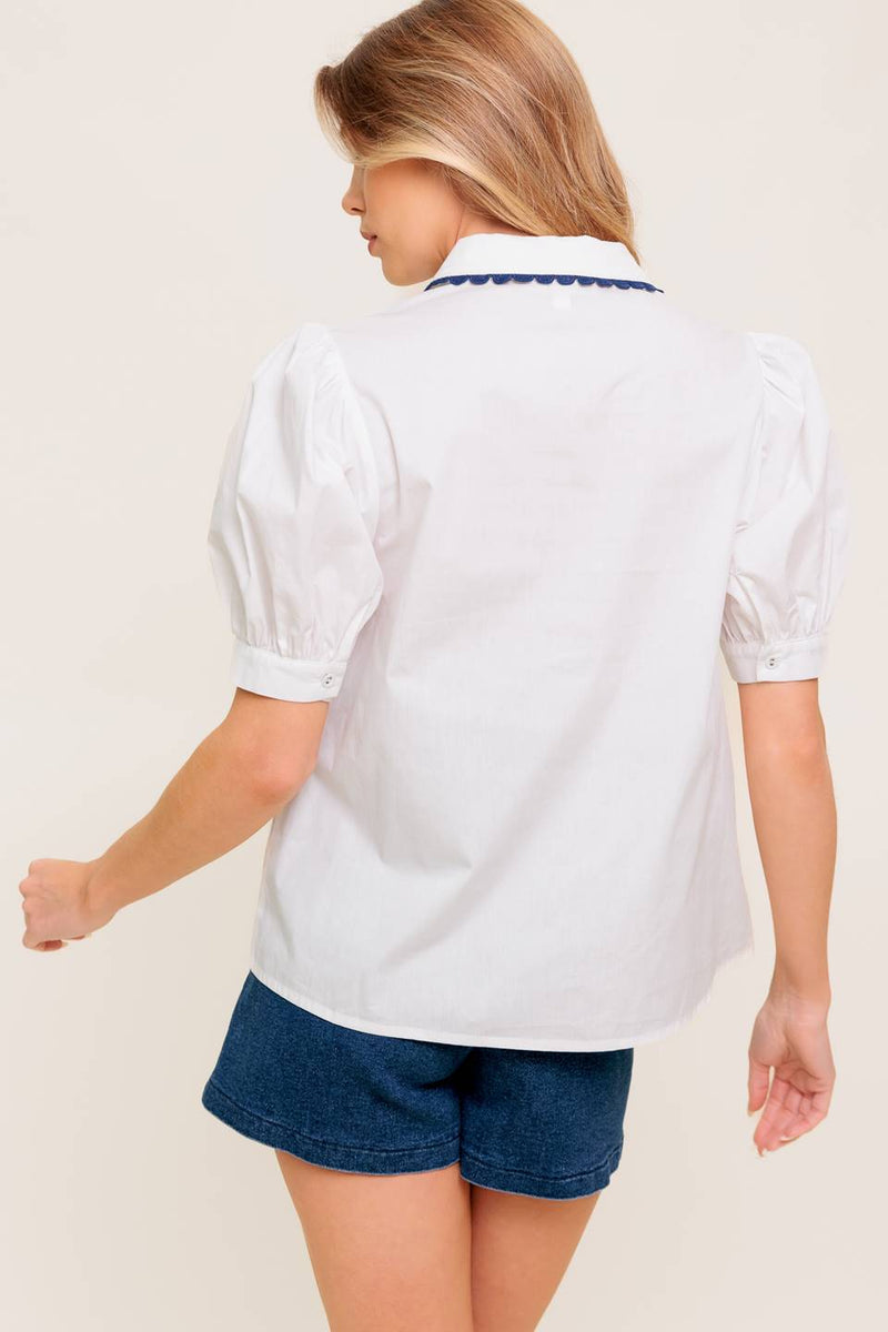 White Scalloped Cotton Blouse