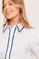 White Scalloped Cotton Blouse