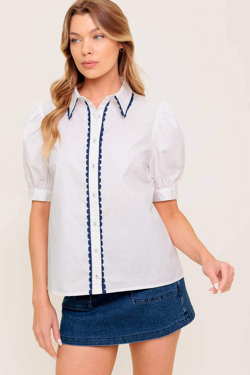 White Scalloped Cotton Blouse